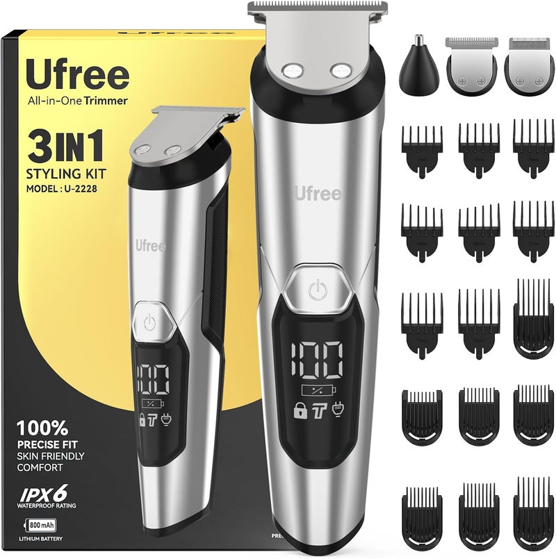 UFREE 3-in-1 Beard Trimmer Kit, Men's Electric Shaver Razor for Mustache Body Nose Facial Hair, Professional Hair Trimmer, Rechargeable Clippers, Waterproof Beard Grooming, Birthday Gifts for Men - Image 1